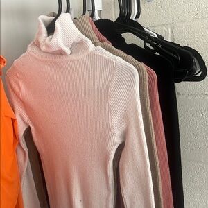 Women's Ribbed Turtleneck Sweater - White, Pink, Tan, Black